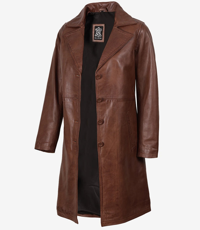 Langer Cognac-Leder-Automantel für Damen