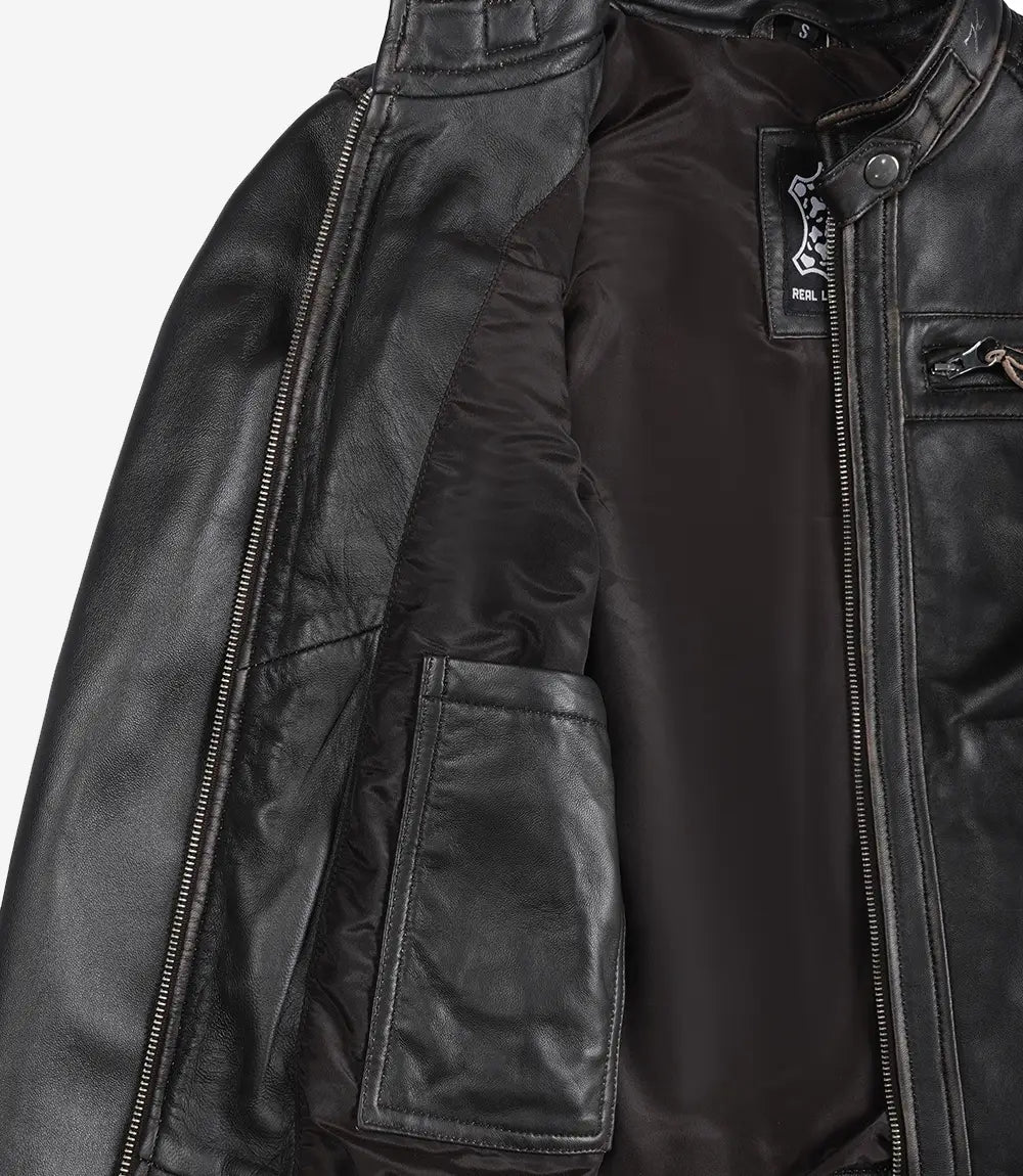 Gesteppte, abgenutzte Damenjacke aus echtem Lammleder in Braun im Biker-Stil