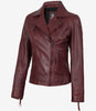Burgunderrote Damenjacke im Biker-Stil aus echtem Lammleder