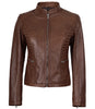 Damenjacke aus echtem Leder im Biker-Stil, Cognac