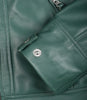 Grüne Jacke im Biker-Stil aus echtem Leder für Damen – gesteppte Schultern