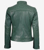 Grüne Jacke im Biker-Stil aus echtem Leder für Damen – gesteppte Schultern
