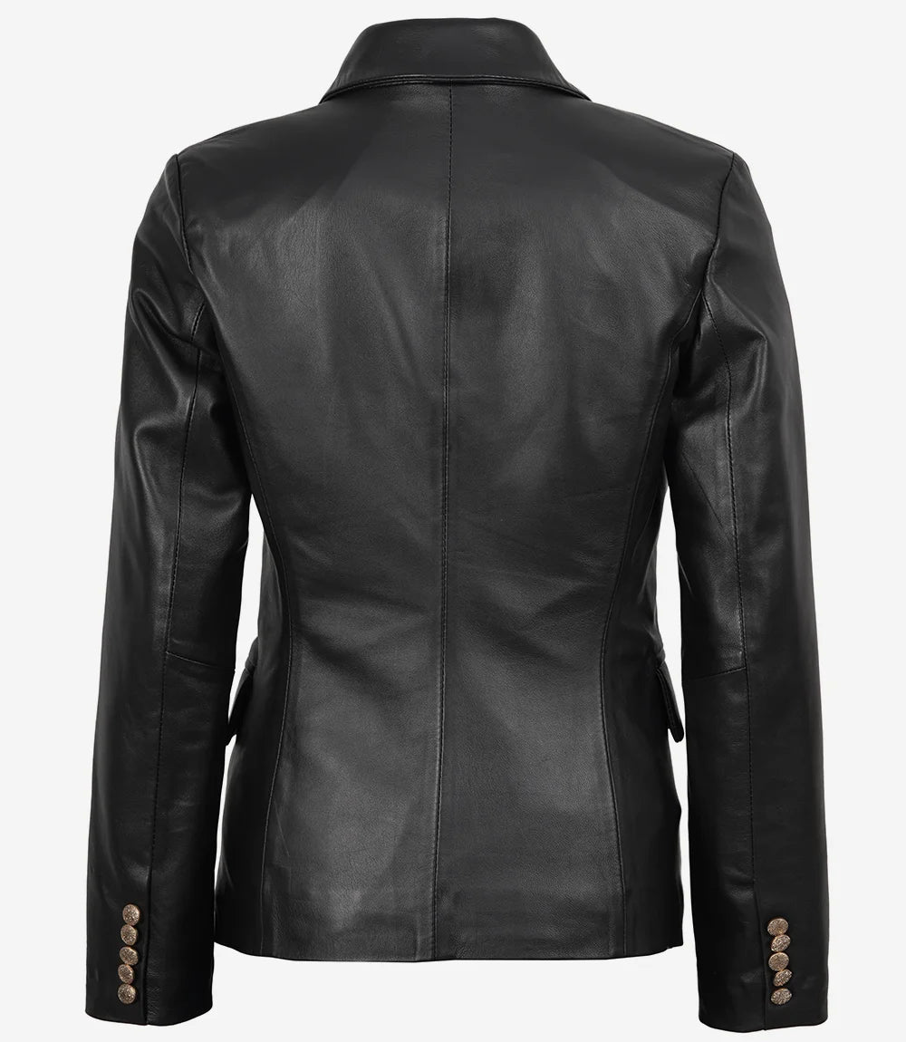 Kim Damen Zweireihiger schwarzer Lederblazer