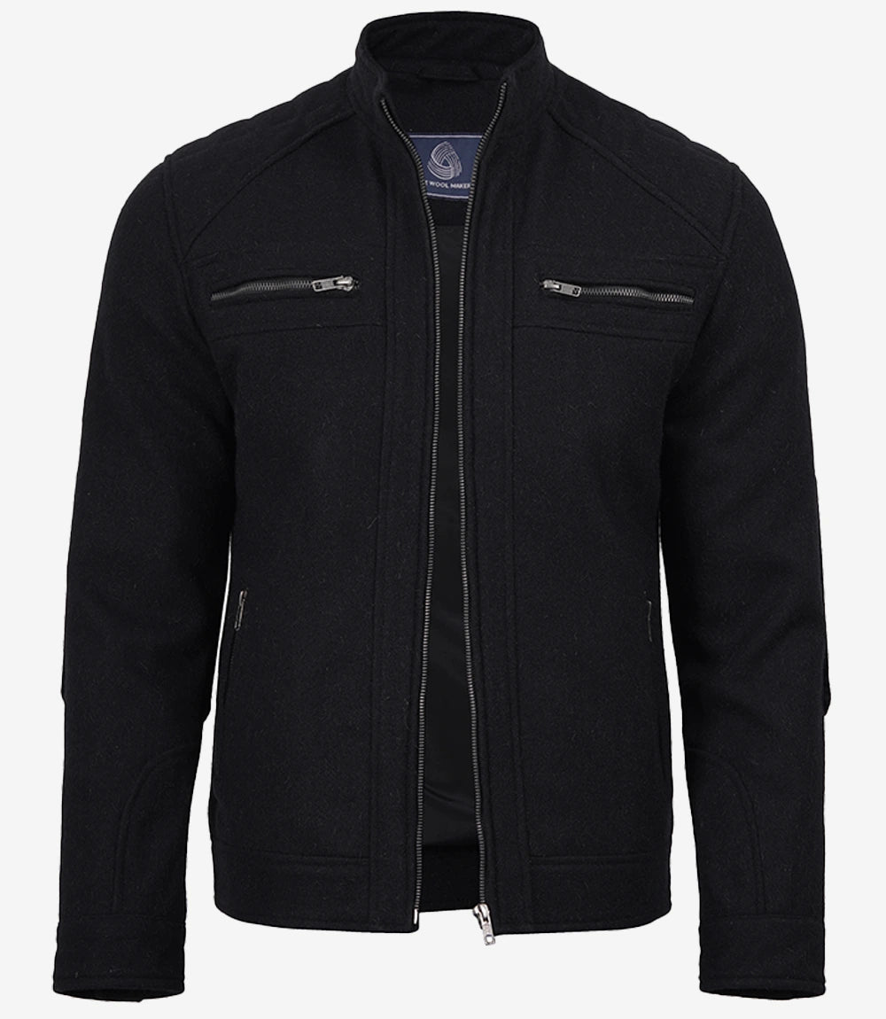 Men's Black Wool Café Racer Jacket
