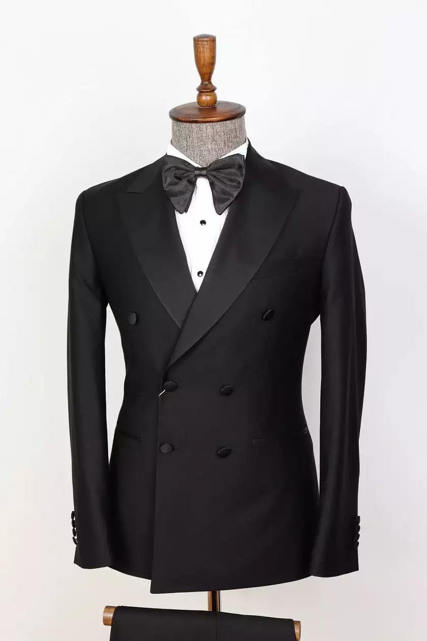 Mens Peak Lapel Double Breasted Black Tuxedo