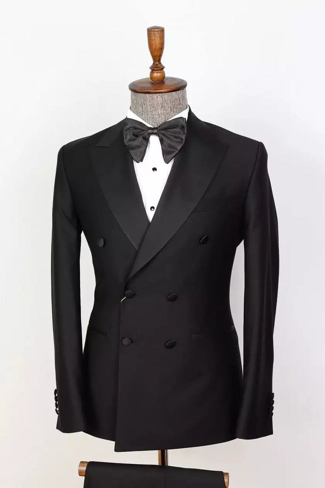 Mens Peak Lapel Double Breasted Black Tuxedo