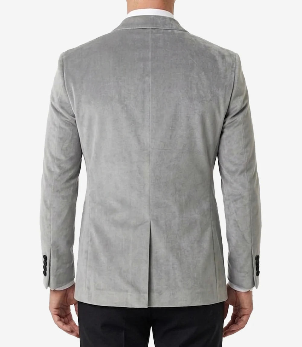Men's Slate Grey Velvet Double Breasted Peak Lapel Tuxedo