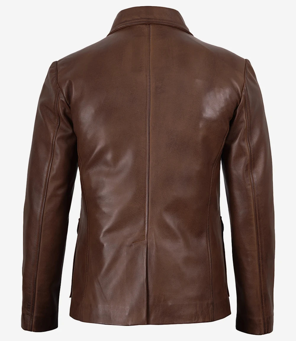 Men's Brown Cognac Wax Utility Leather Field Jacket
