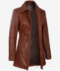 Womens Petite Cognac 3 Quarter Leather Coat