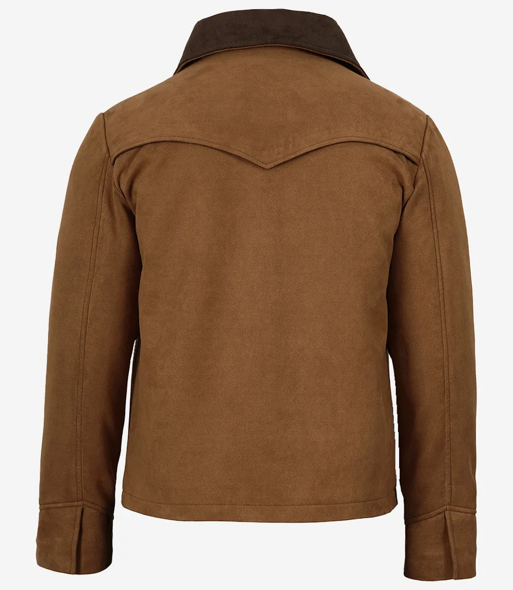 Men's Light Brown Faux Suede Jacket with Western Detail