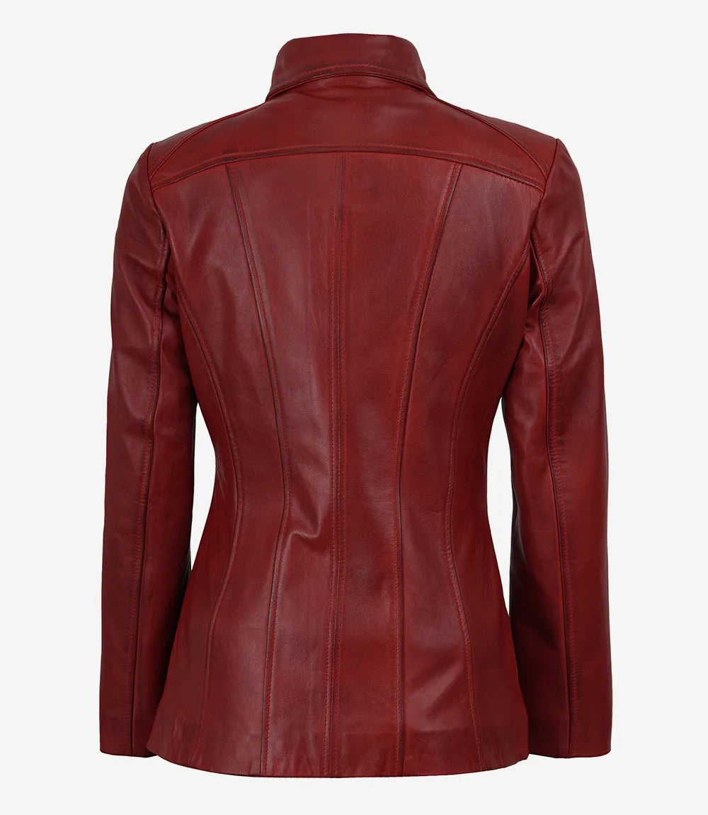 Marsha Women’s Red Leather Walking Coat – Shirt Collar