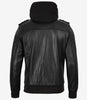 Schwarze Bomberjacke aus Leder für Herren mit abnehmbarer Kapuze