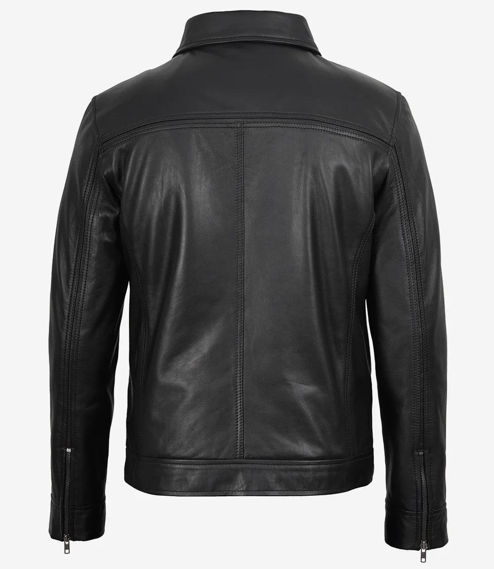 Mark Herrenjacke aus schwarzem Leder mit Hemdkragen