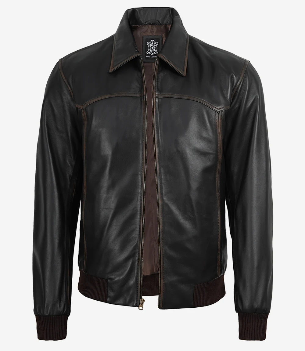 Schwarze Lederjacke im Biker-Stil für Herren