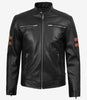 Schwarze Lederjacke im Biker-Stil für Herren mit hellbraunen Armstreifen
