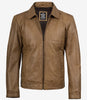 Mens Shirt Collar Yellow Waxed Leather Jacket