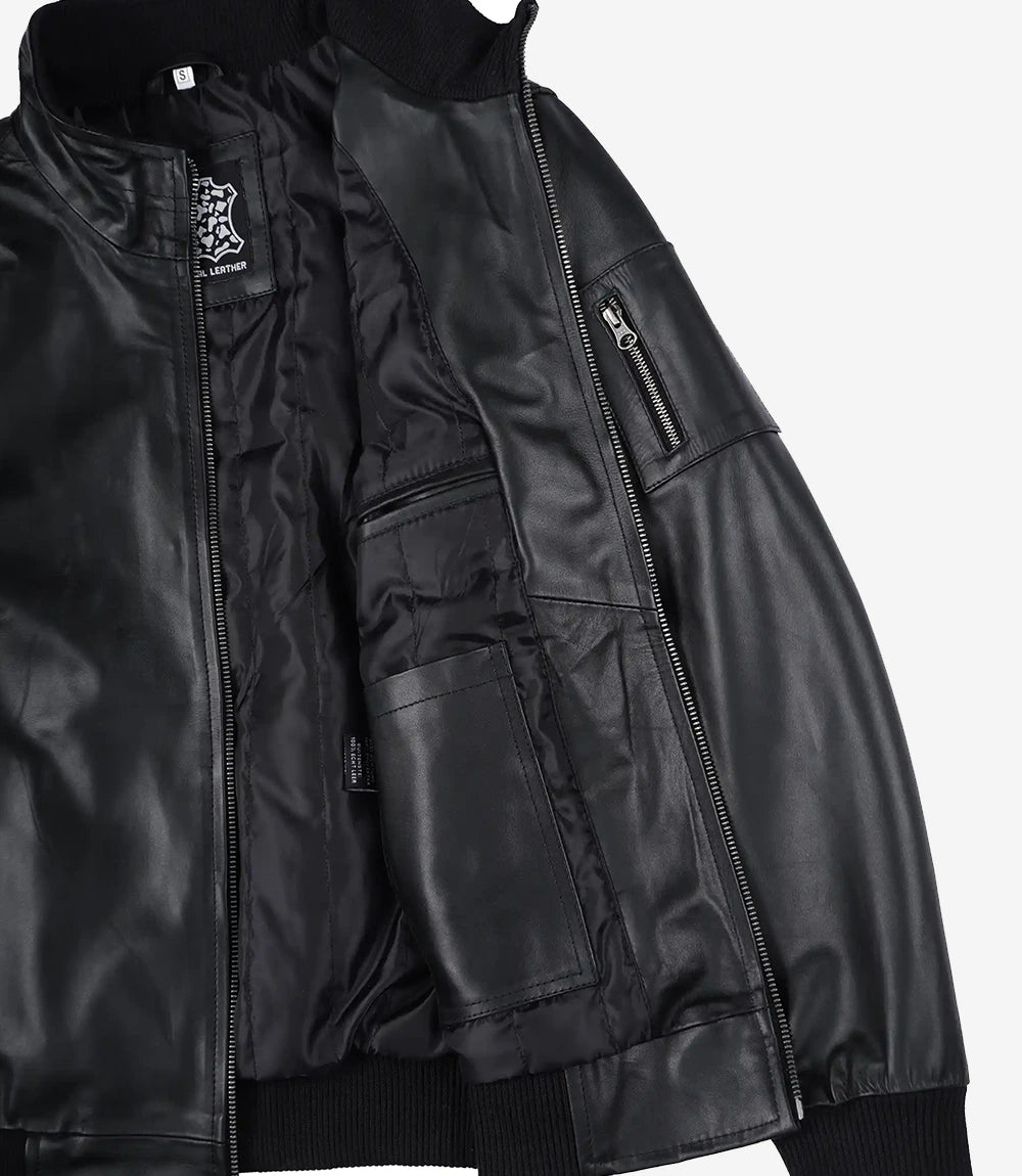 Schwarze Bomberjacke aus Rindsleder für Herren