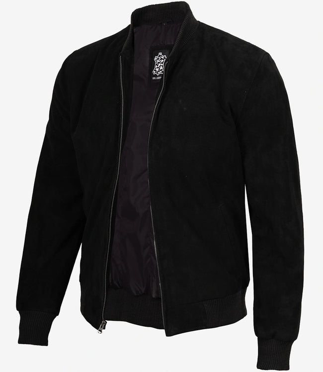 Schwarze Premium-Bomberjacke aus Wildleder für Herren
