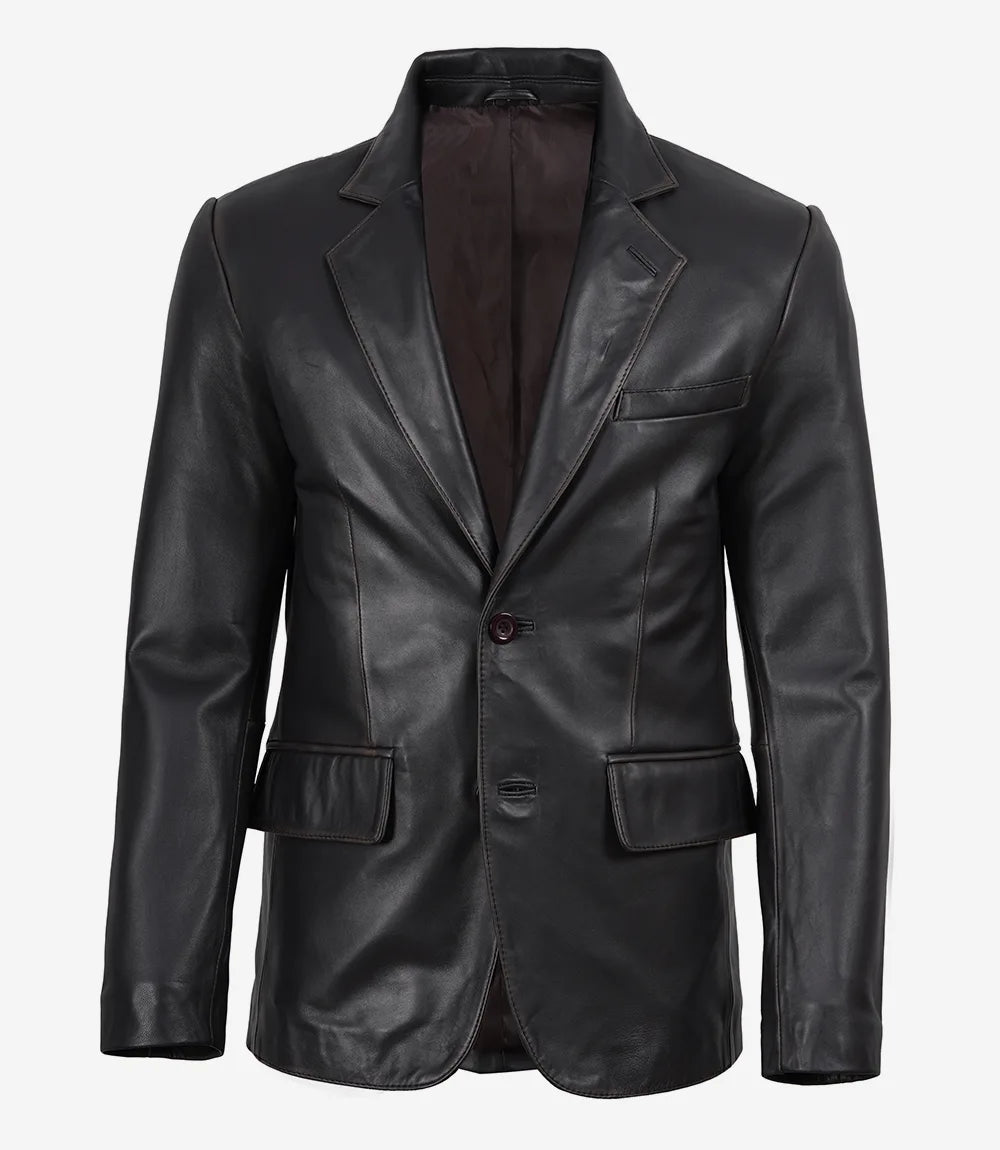 Men's 2 Button Vintage Brown Rub-Off Leather Blazer