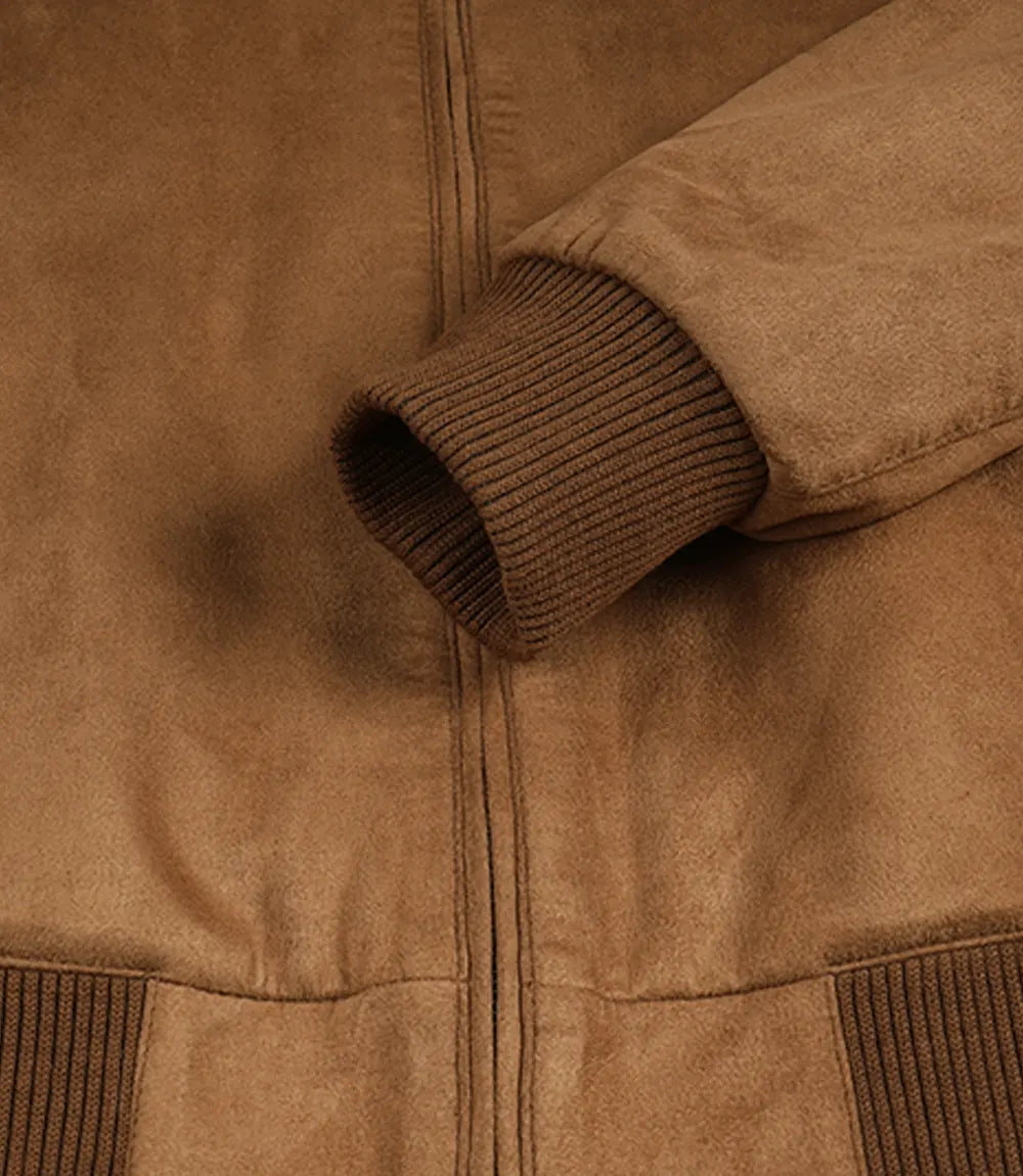 Men's Light Brown Faux Suede Bomber Jacket