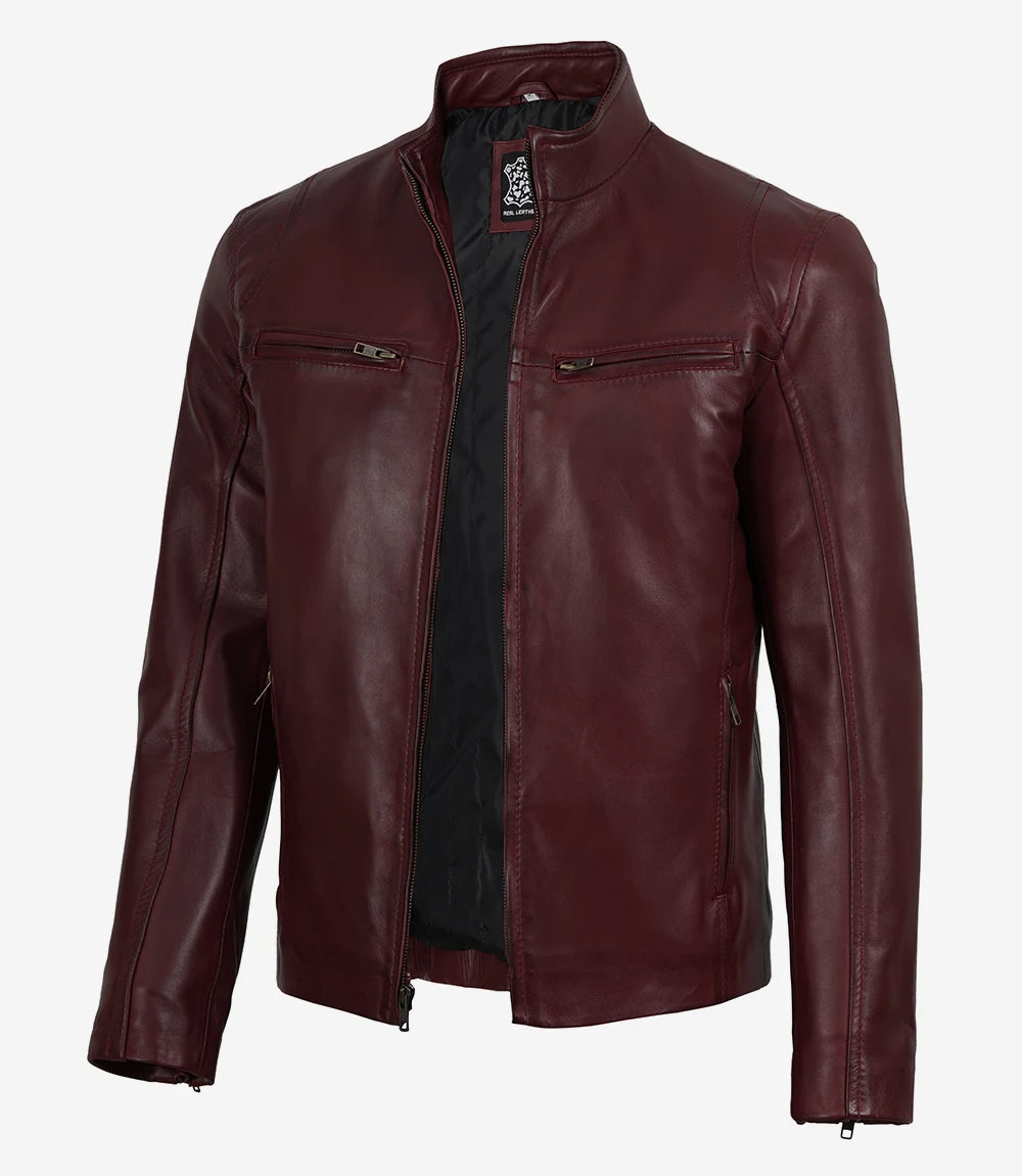 Schwarze Lederjacke im Biker-Stil für Herren