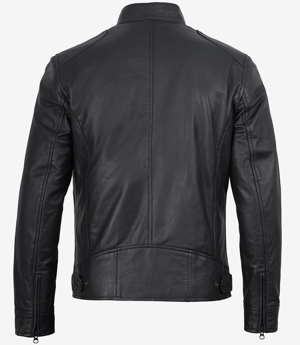 Mens Real Leather Matte Black Jacket - Biker Style