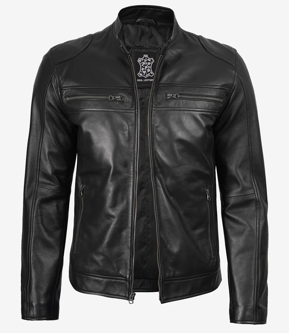 Mens Real Leather Black Biker Style Jacket