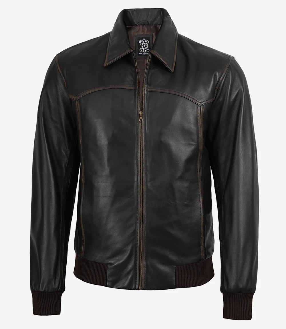 Schwarze Lederjacke im Biker-Stil für Herren