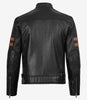 Schwarze Lederjacke im Biker-Stil für Herren mit hellbraunen Armstreifen