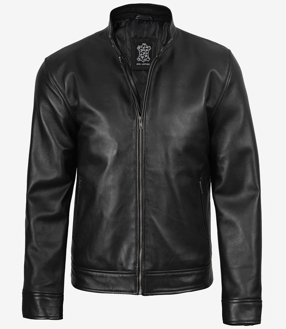 Schwarze Lederjacke Owen im Biker-Stil für Herren