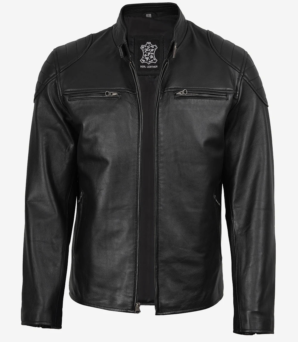 Schwarze Racerjacke aus Leder für Herren