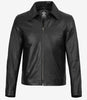 Mens Black Shirt Collar Leather Cowhide Jacket