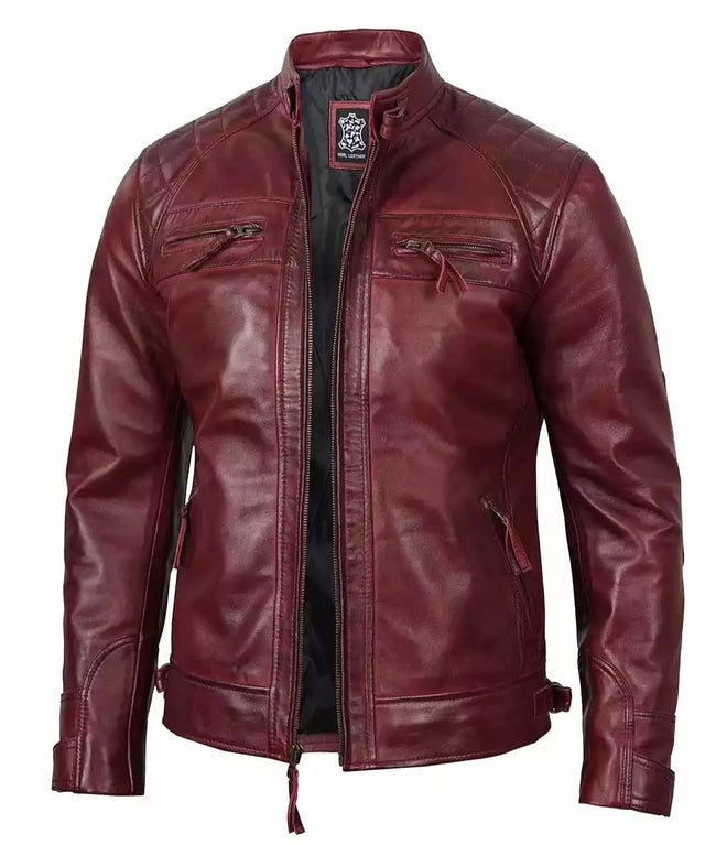Massachusetts Maroon Leather Jacket For Men