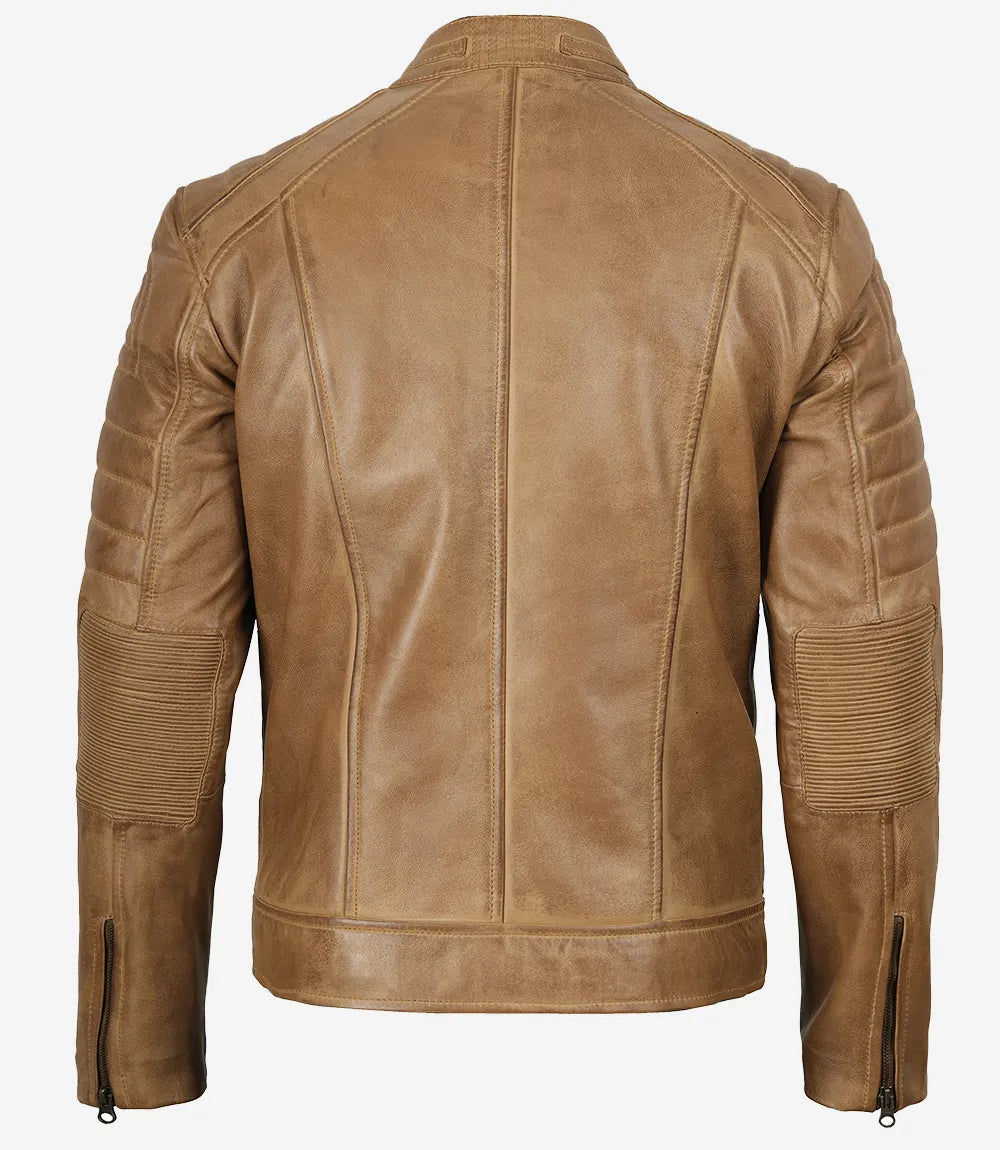 Kamelbraune Lederjacke im Biker-Stil für Herren