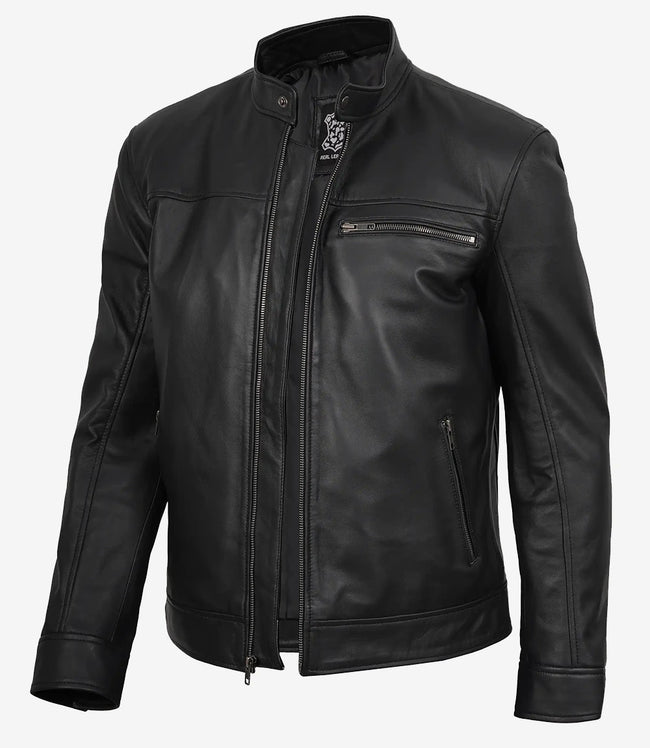 Schwarze Lederjacke Bickford für Herren – Echtes Lammfell