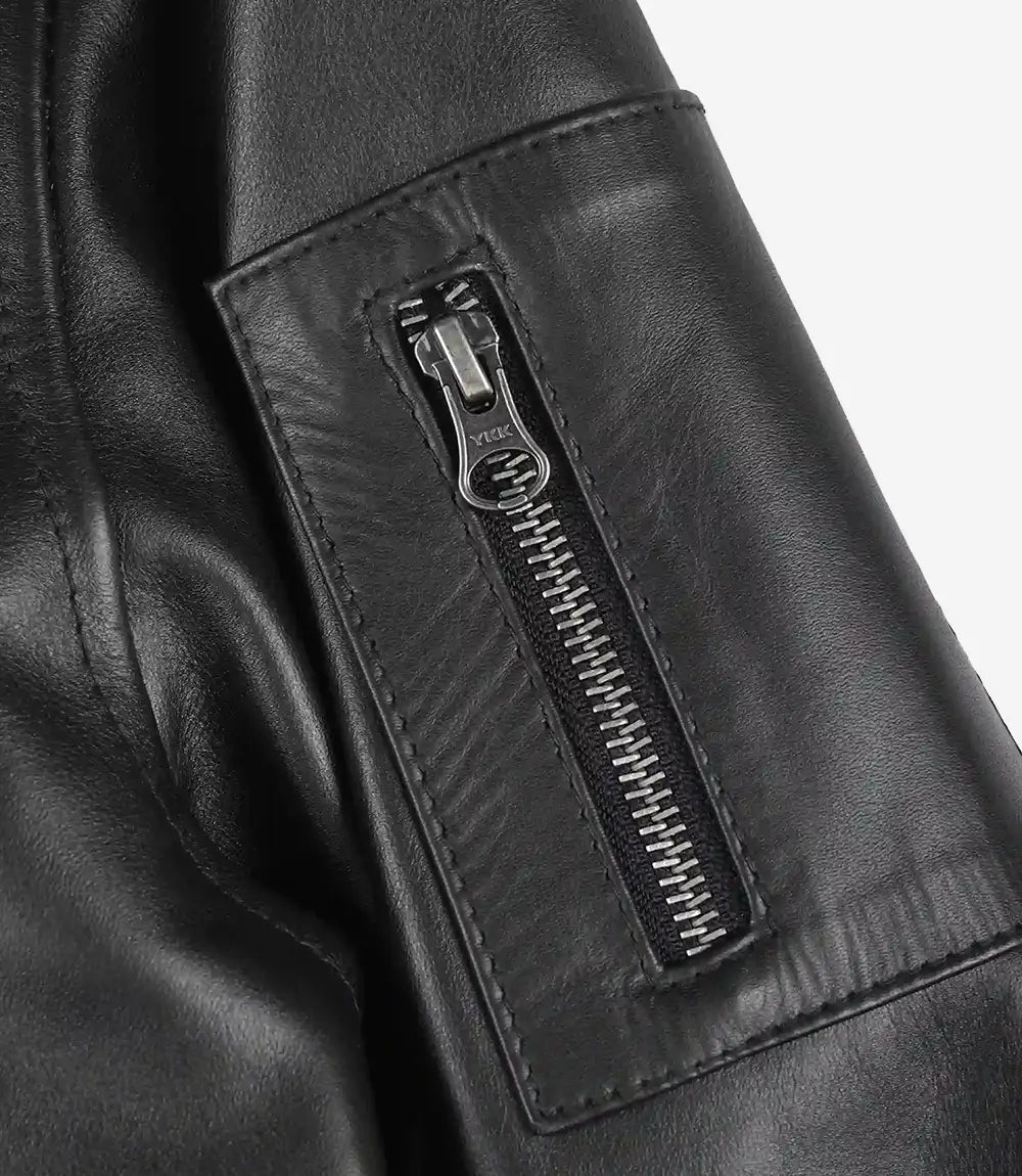 Schwarze Bomberjacke aus Rindsleder für Herren