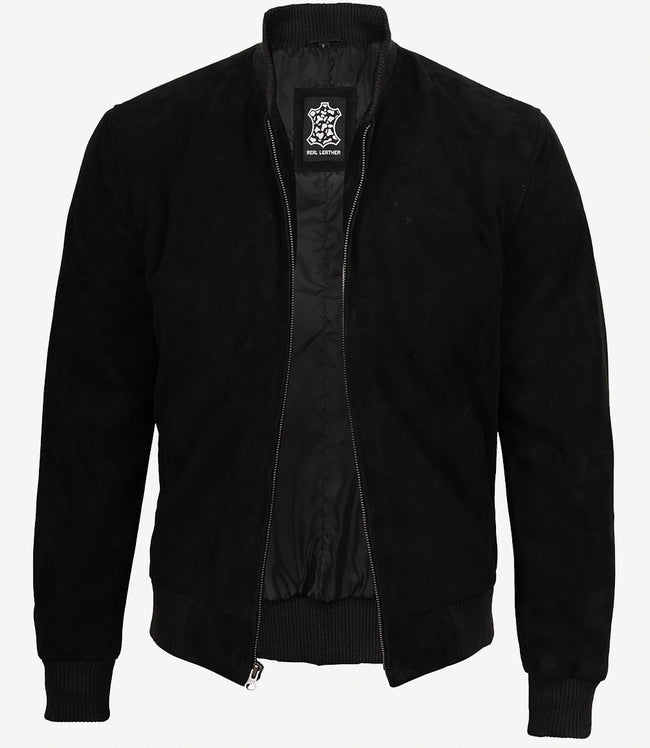 Schwarze Premium-Bomberjacke aus Wildleder für Herren