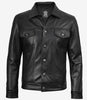 Schwarze Trucker-Jacke aus Leder für Herren mit vier Taschen