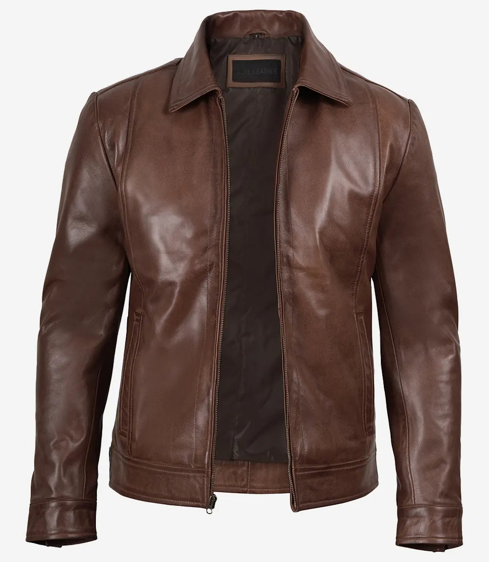 Reeves Herren Harrington Cognac Echtlederjacke