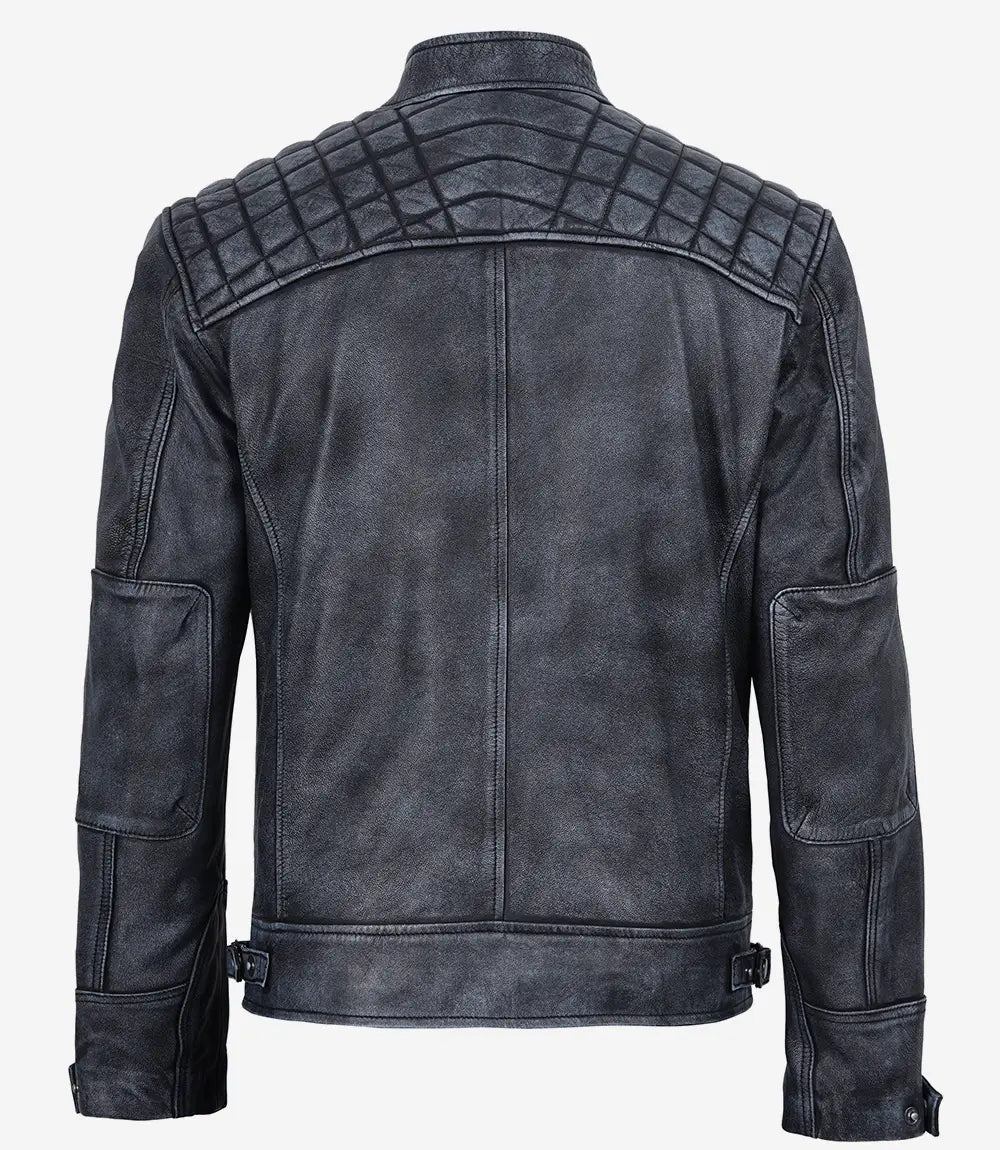 Mens Washed Leather Distressed Black Jacket