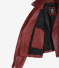 Rote asymmetrische Lederjacke im Biker-Stil mit Gürtel für Damen