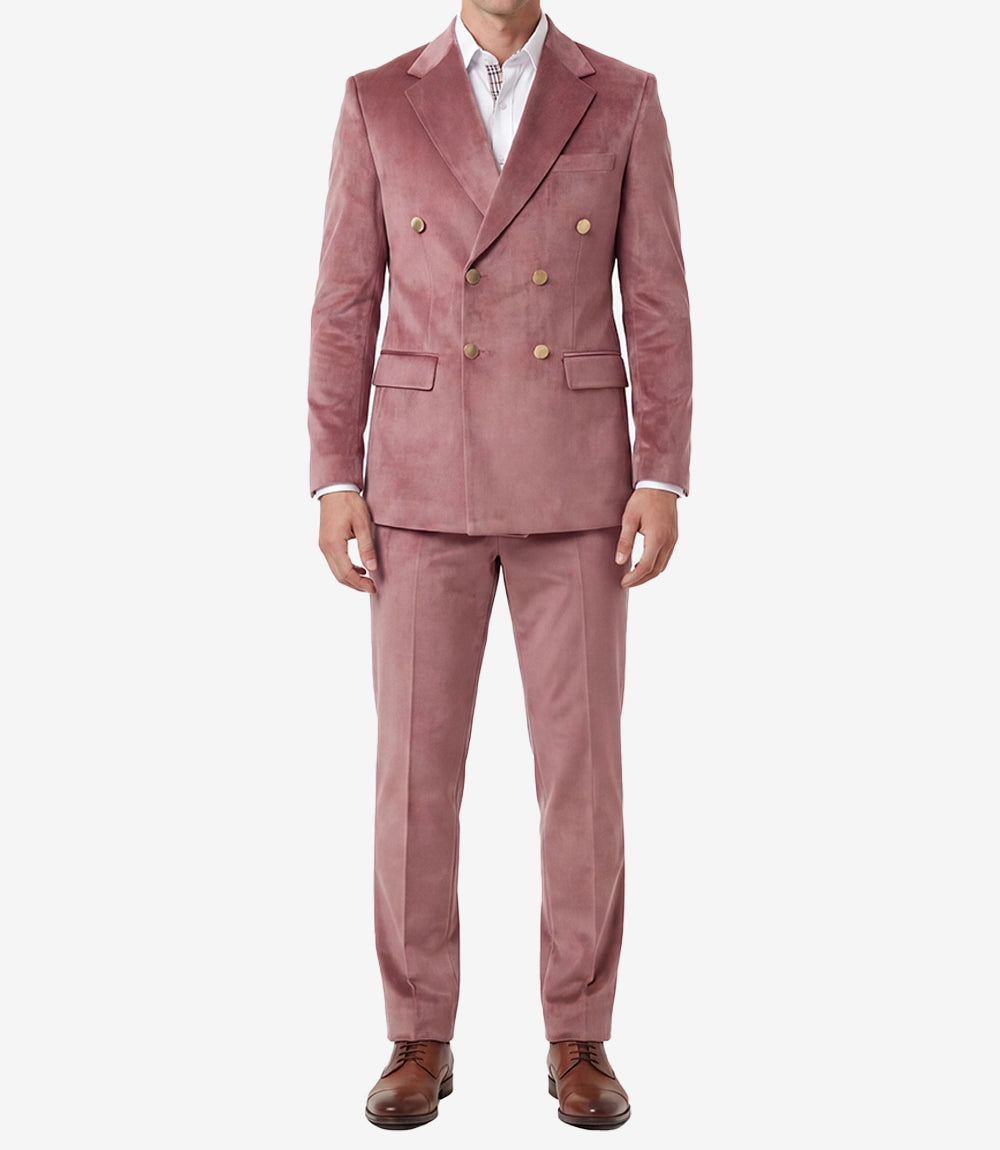 Men's Rose Pink Velvet Double Breasted Two Piece Suit