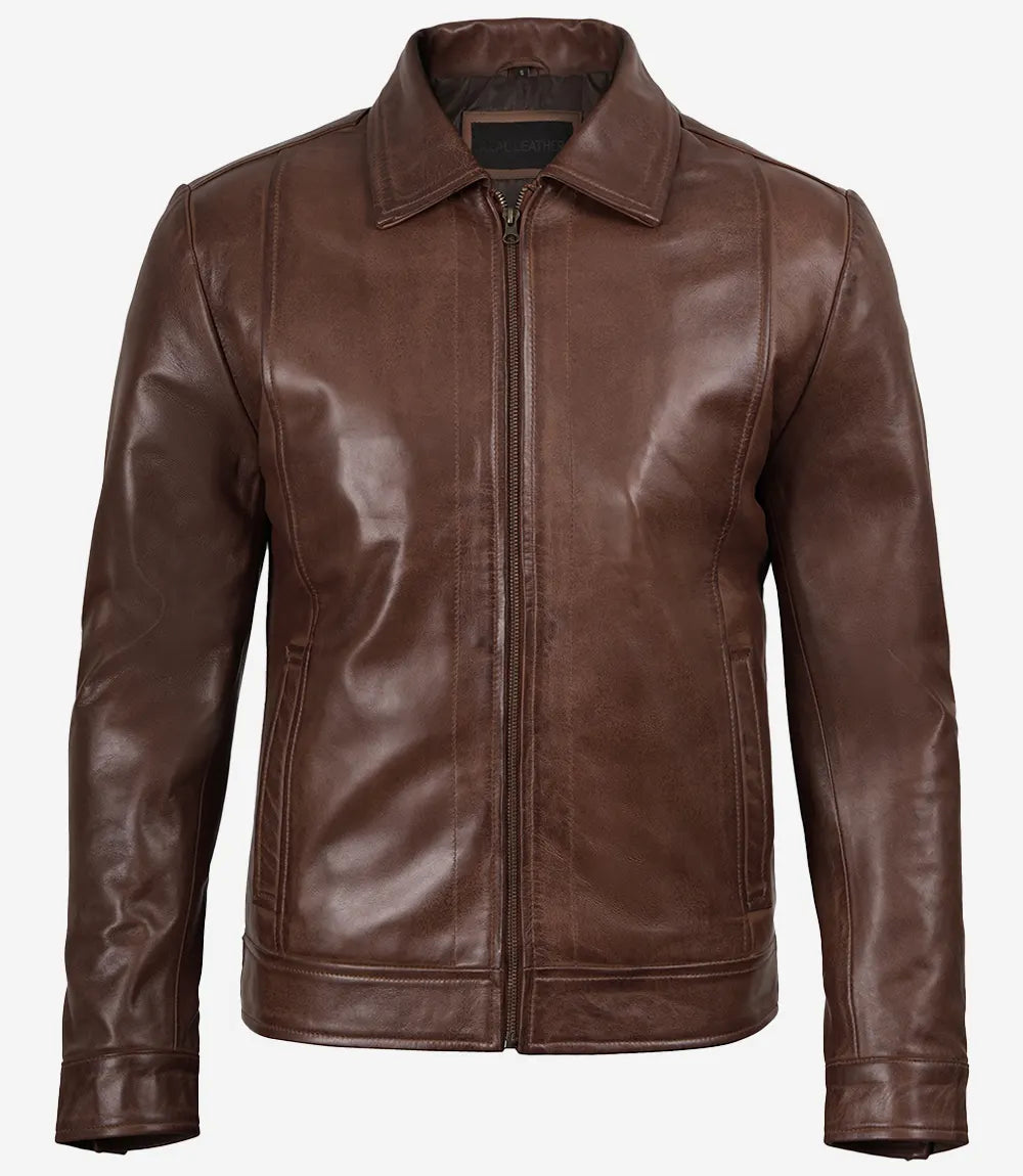 Reeves Herren Harrington Cognac Echtlederjacke