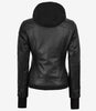 The Celeste: Schwarze Bomber-Lederjacke für Damen mit abnehmbarer Kapuze