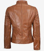 Hellbraune Lederjacke im Biker-Stil für Damen