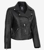 Feinste schwarze Lederjacke im Biker-Stil für Damen