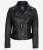 Feinste schwarze Lederjacke im Biker-Stil für Damen