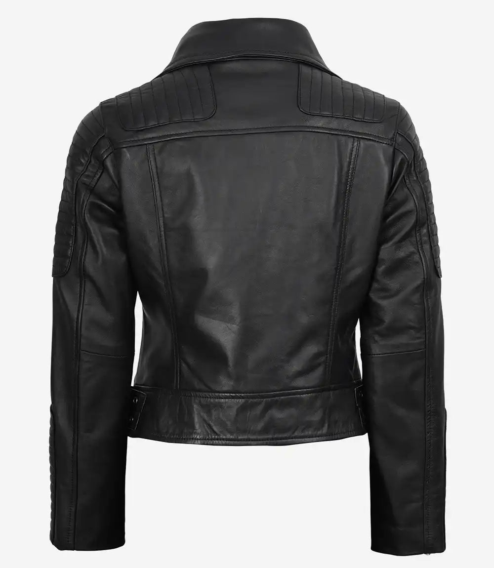 Feinste schwarze Lederjacke im Biker-Stil für Damen