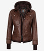 Tralee Damen Cognac Wachs-Bomberlederjacke mit abnehmbarer Kapuze