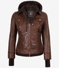 Tralee Damen Cognac Wachs-Bomberlederjacke mit abnehmbarer Kapuze